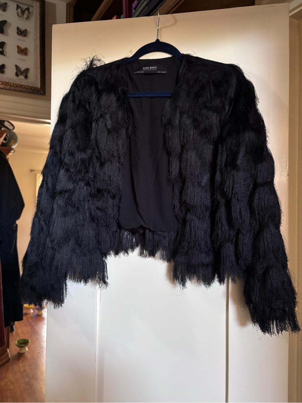 Zara Black shaggy Cropped Jacket